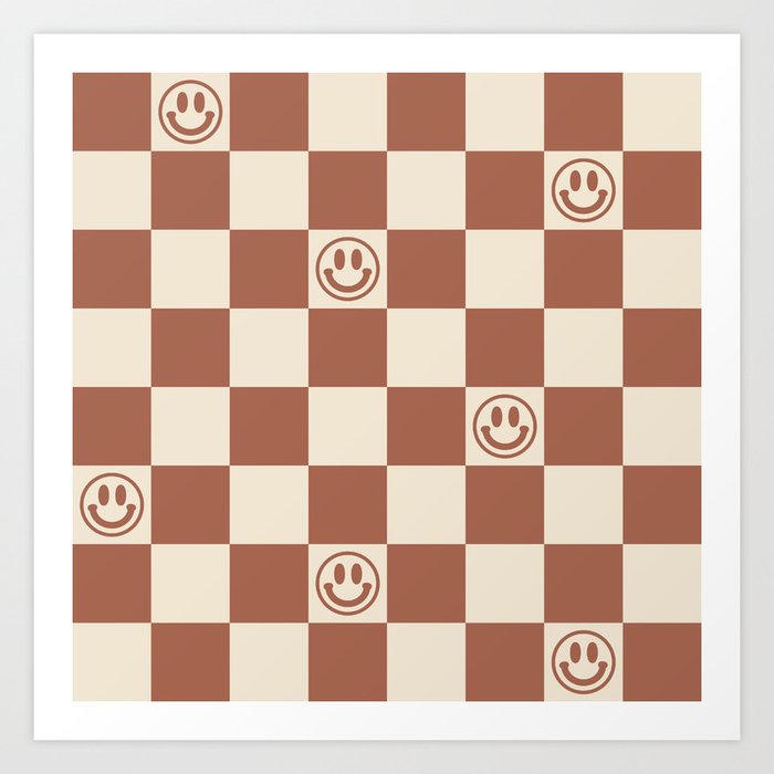 Smiley Face & Checkerboard (Milk Chocolate Colors) Art Print