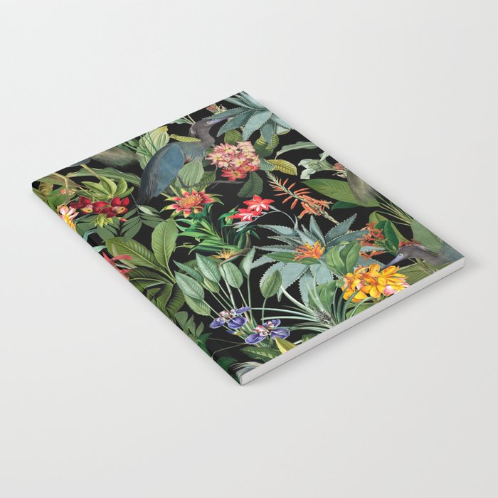 Vintage & Shabby Chic - Midnight Tropical Garden Blue Heron Notebook