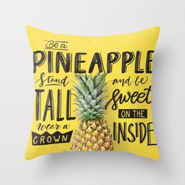 Cute pineapple saying Throw Pillow | Fruit, Summer, Party, Black And Yellow, Tropical, Girly, Pattern, Yellow, Quote, Graphicdesign 