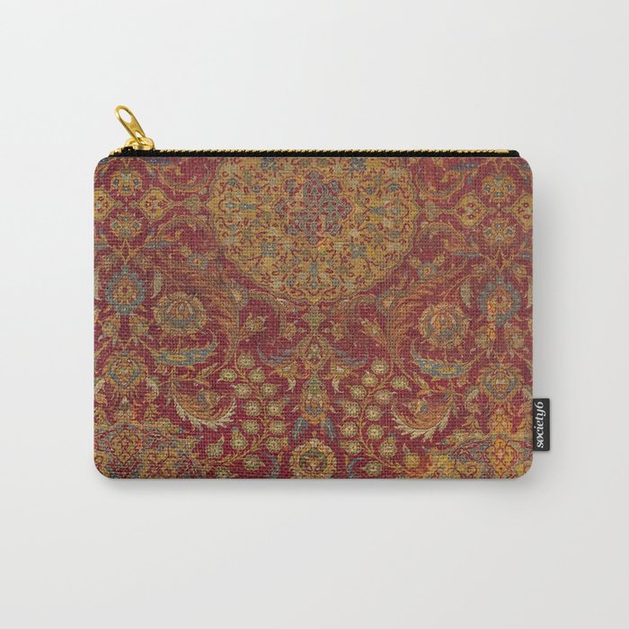 Boho Funky III // 16th Century Distressed Red Green Blue Flowery Colorful Ornate Rug Pattern Carry-All Pouch