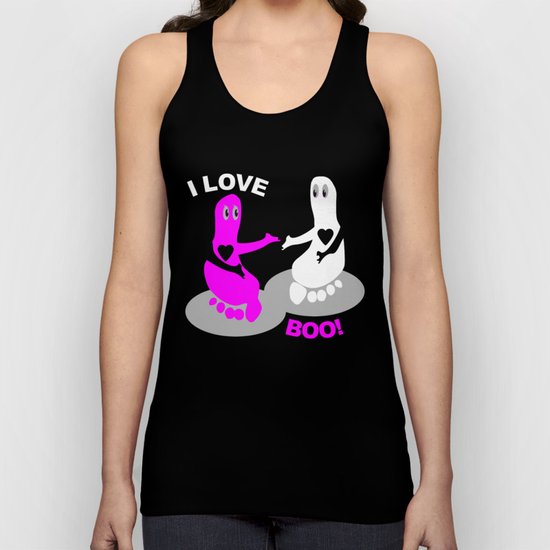 I love BOO Pink Footprint ghost Unisex Tank Top