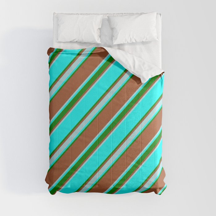 Sienna, Powder Blue, Aqua & Green Colored Stripes Pattern Comforter