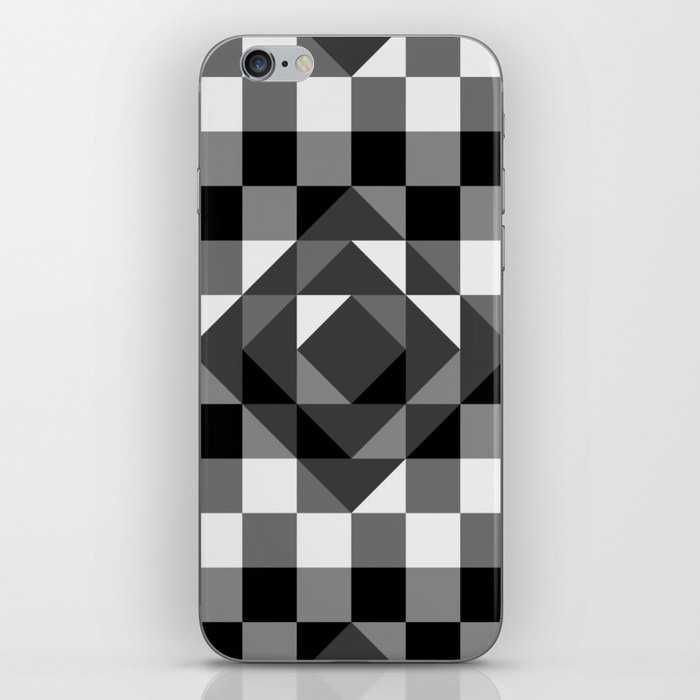 Black and white gingham checked ornament iPhone Skin