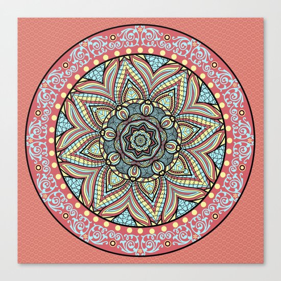 Bohemian Spirit Mandala On Pink Patterned Background Canvas Print