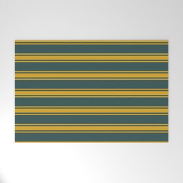 [ Thumbnail: Dark Slate Gray & Goldenrod Colored Pattern of Stripes Welcome Mat ]