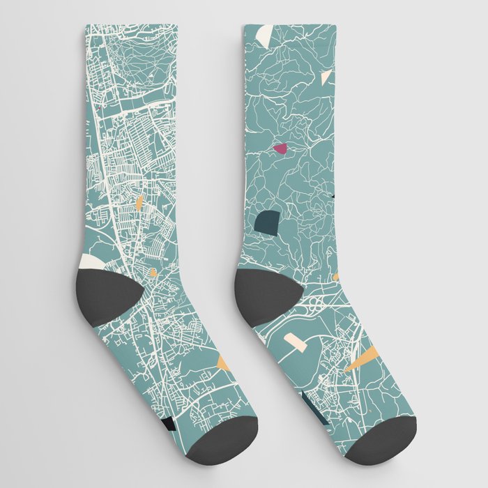 Croatia, Zagreb Map - Eclectic Style Cartography Socks
