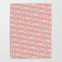 Cycling Trendy Rainbow Text Pattern (Pink) Poster
