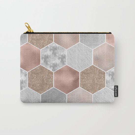 Gentle rose gold and marble hexagons Carry-All Pouch