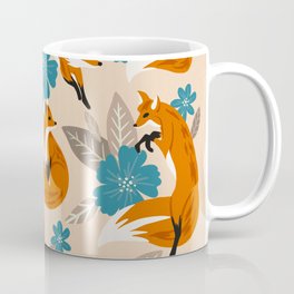 Foxes & Blooms – Tan & Blue Mug