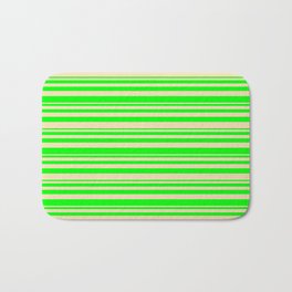 [ Thumbnail: Lime & Tan Colored Lined Pattern Bath Mat ]