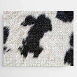 Black and White Cowhide, Cow Skin Print Pattern Modern Cowhide Faux Leather Jigsaw Puzzle