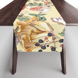 Hedgehogs & Blackberries, pale yellow Table Runner