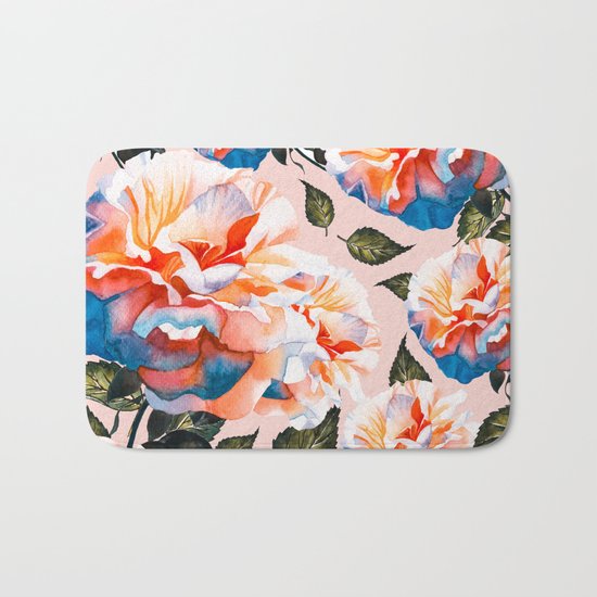 Big flowers blue & orange Bath Mat