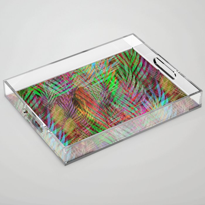 Colorful Pink Green Blue Leaf Semi-Abstract Pattern Acrylic Tray