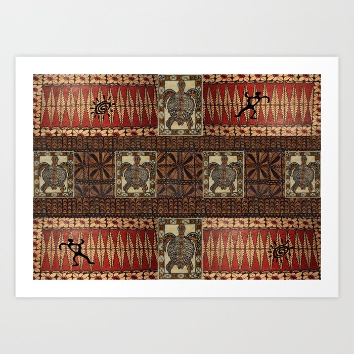 Hawaiian Petroglyph Tapa Cloth Art Print By Jmariellearts Society6