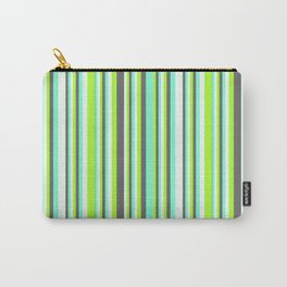 [ Thumbnail: Light Green, Dim Grey, Aquamarine, and Mint Cream Colored Stripes Pattern Carry-All Pouch ]
