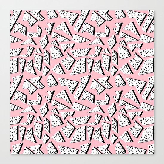 Crunk - throwback retro memphis design style minimal pattern print pink white and black Canvas Print
