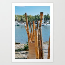 Bamboo at the beach/ Travel photography / Natural fine art print Art Print | Sea, Pole, Photo, Wanderlust, Yellow, Sailing, Film, Red, Blue, Tropic 