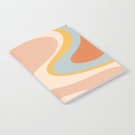 Retro Dream Abstract Swirl Pattern Pastel Apricot Buff Ice Blue Mustard Notebook