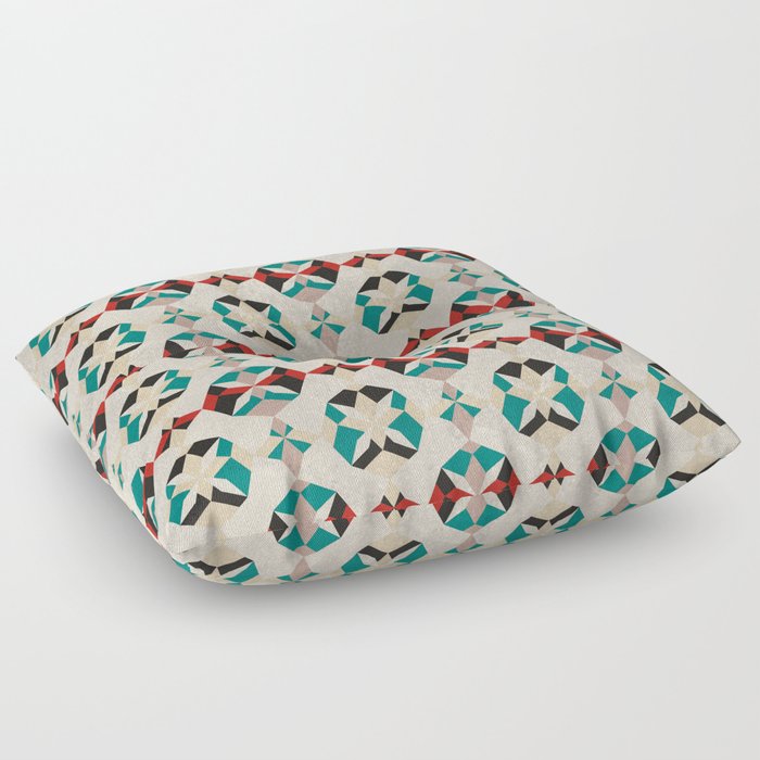 Abstract Pattern - Teal & Red Floor Pillow