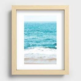 Teal Ocean Wave Photography Recessed Framed Print