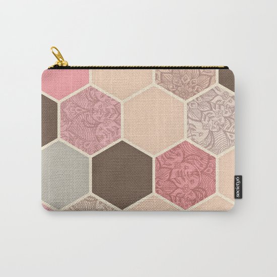 Caramel, Cocoa, Strawberry & Cream Hexagon & Doodle Pattern Carry-All Pouch