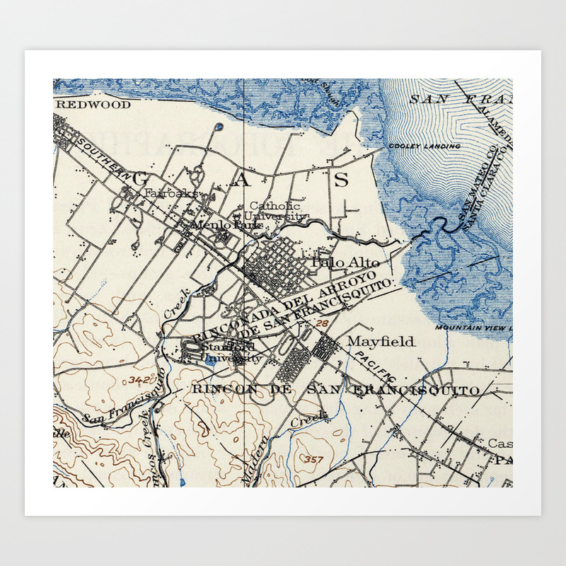Map Of Palo Alto Vintage Map Of Palo Alto California (1899) Art Print By Bravuramedia |  Society6