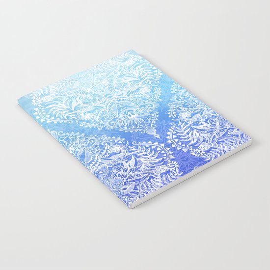 Out of the Blue - White Lace Doodle in Ombre Aqua and Cobalt Notebook