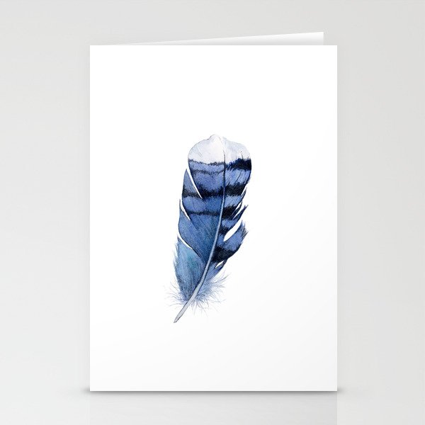 Blue Feather, Blue Jay Feather, Watercolor Feather, Art Watercolor Painting by Suisai Genki Stationery Cards
