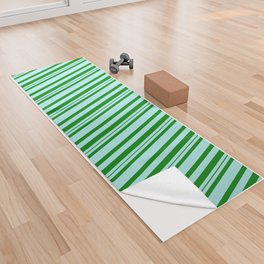 [ Thumbnail: Turquoise and Green Colored Stripes Pattern Yoga Towel ]
