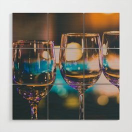 Glowing Wine Glasses filled with Blue Light Wood Wall Art