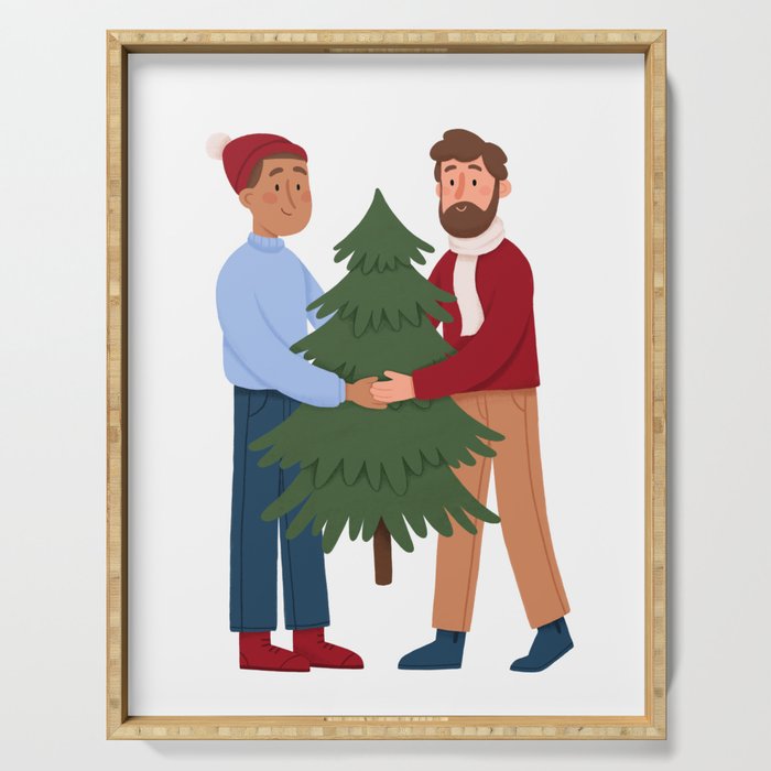 Couple with christmas tree Serving Tray