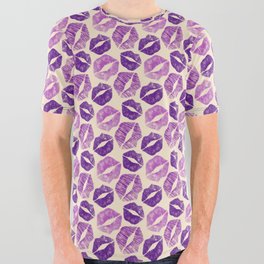 Pattern Lips in Purple Lipstick All Over Graphic Tee