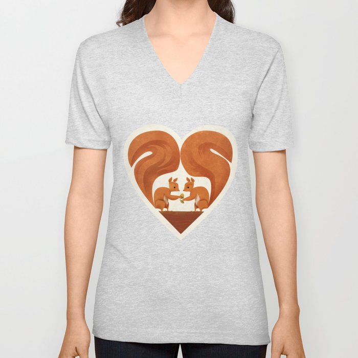 Love Heart Squirrels V Neck T Shirt