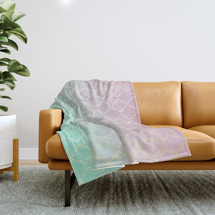 Moroccan pattern with mint, pink and gold Throw Blanket
