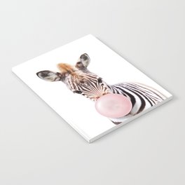 Baby Zebra Blowing Bubble Gum, Pink Nursery, Baby Animals Art Print by Synplus Notebook