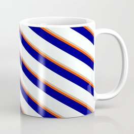 [ Thumbnail: Tan, Red, Blue & Mint Cream Colored Stripes/Lines Pattern Coffee Mug ]