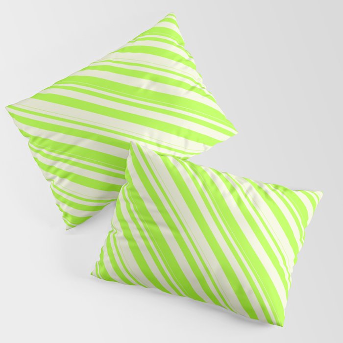Beige & Light Green Colored Lines Pattern Pillow Sham