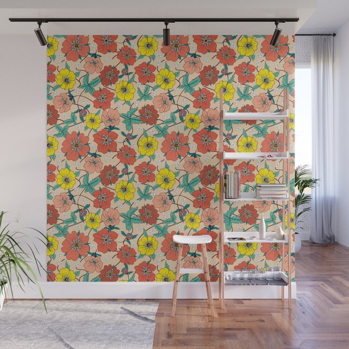 Potentillas and Daisies Wall Mural