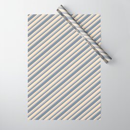 [ Thumbnail: Bisque, Grey, and Light Slate Gray Colored Striped Pattern Wrapping Paper ]