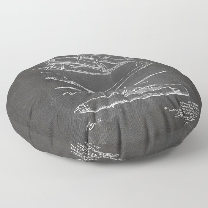 Hughes Lockheed Airplane Patent - Hughes Aviation Art - Black Chalkboard Floor Pillow