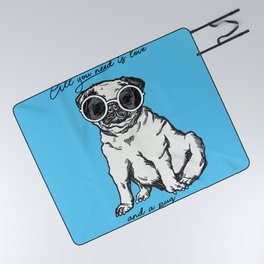 Pug Love - All you need is Love  Picnic Blanket