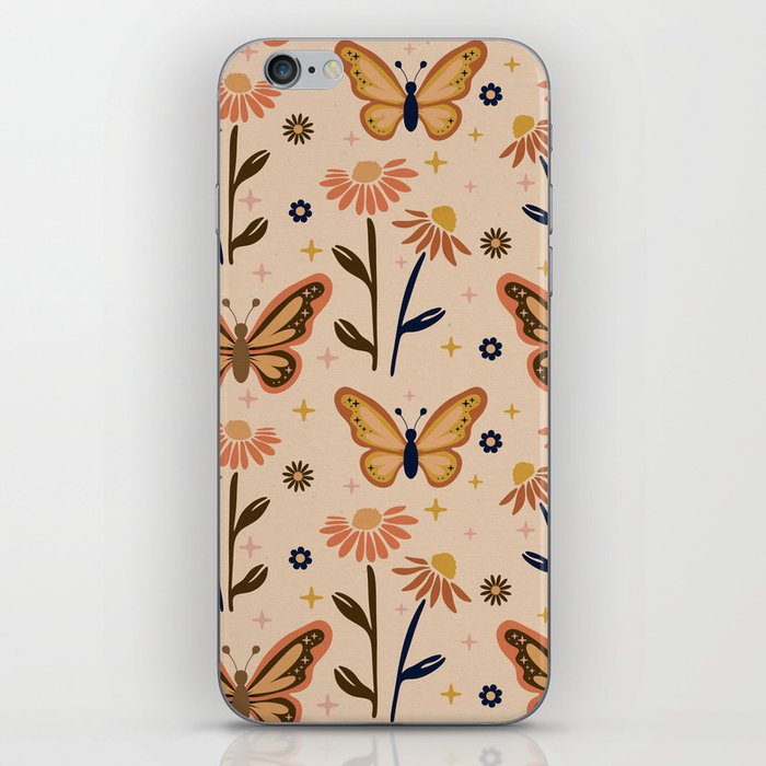 Retro Butterflies pattern - Daisy field iPhone Skin