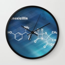 Amoxicillin, antibiotic drug, Structural chemical formula Wall Clock