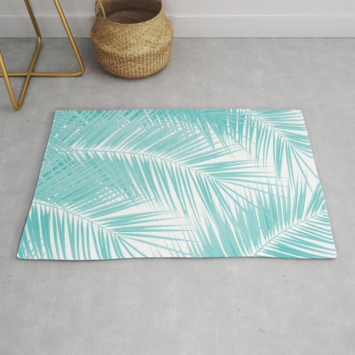 Soft Turquoise Palm Leaves Dream - Cali Summer Vibes #1a #tropical #decor #art #society6 Rug