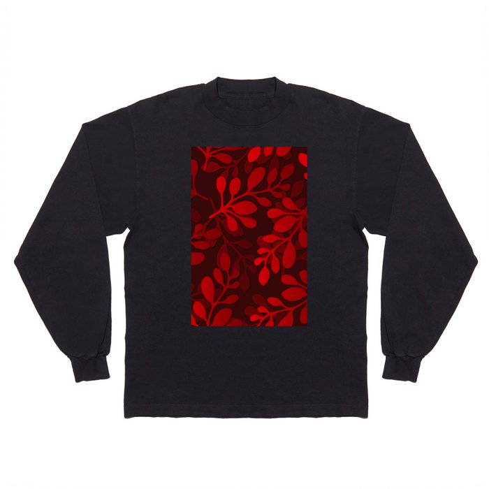 Red Color Leaf Pattern Design  Long Sleeve T Shirt