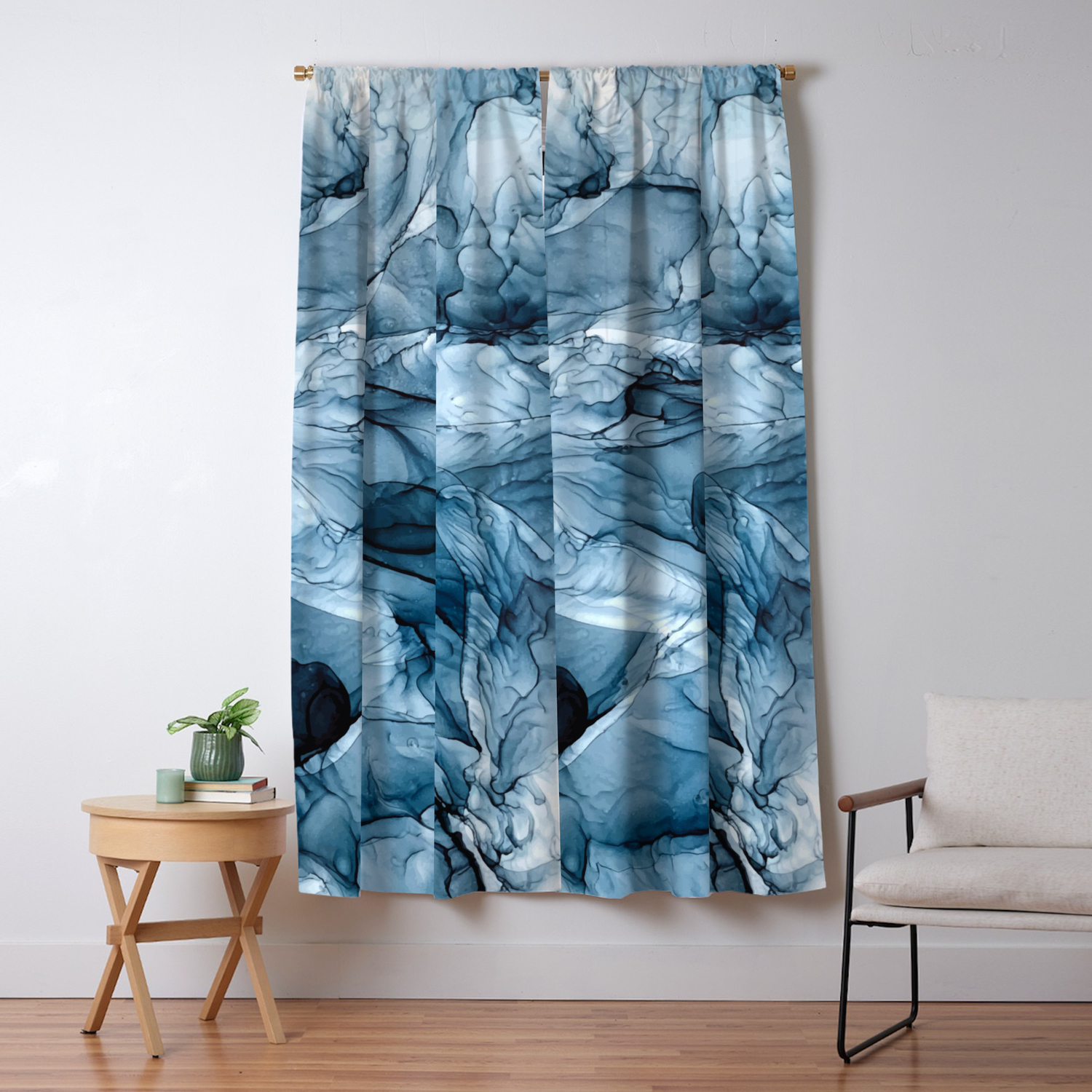 Churning Blue Ocean Waves Abstract Painting Blackout Curtain By