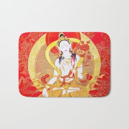 White Tara Red Gold Thankga Bath Mat | Goldgoddess, Feminine, Balance, Thangka, Deity, Yoga, Graphicdesign, Nepal, Tantra, Tangka 