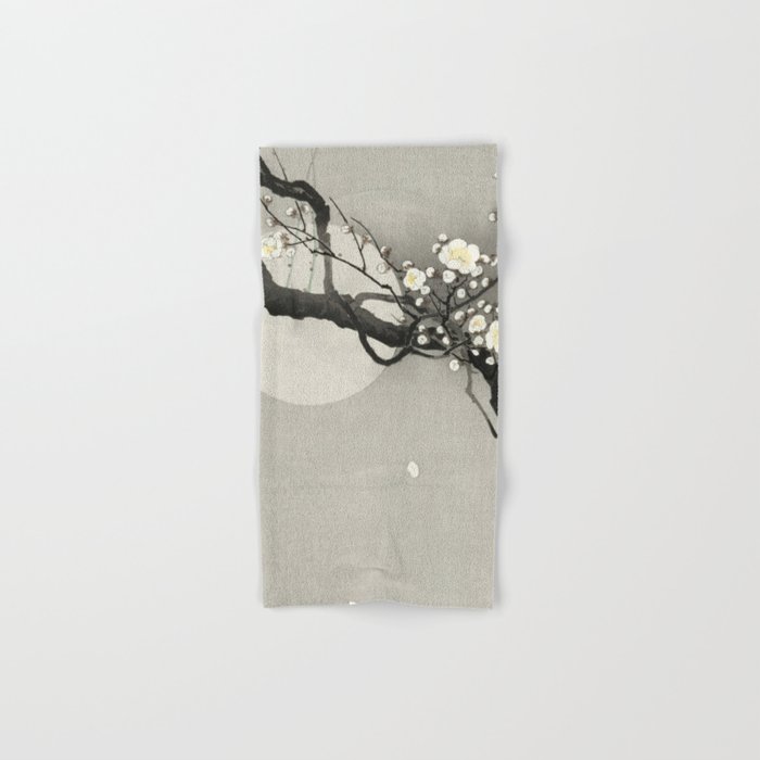 Ohara Koson, Blossoming Tree And Full Moon - Vintage Japanese Woodblock Print Hand & Bath Towel