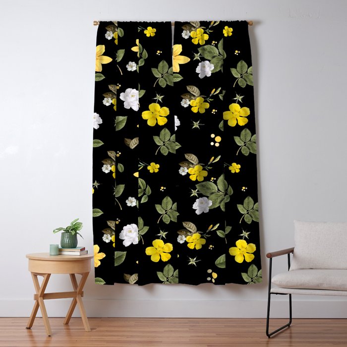 Yellow Flowers White Roses 2 Blackout Curtain By Kamelia 12